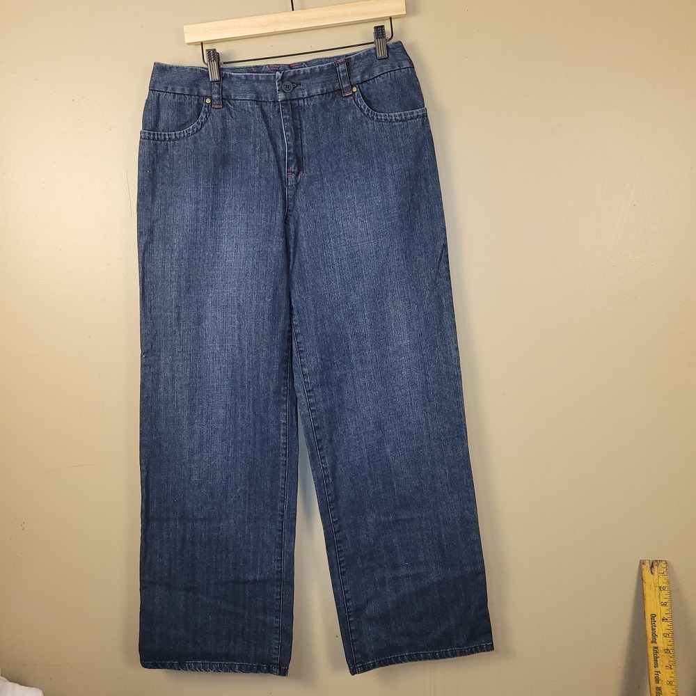 )Liz Claiborne Bootcut Jeans Womens Size 12 Blue Denim Anchor Pocket Nautical